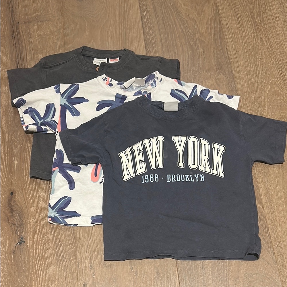 ZARA | Kids Graphic T-Shirts - Navy, White, and Gray | 18-24 months